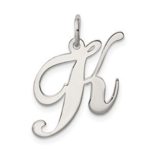 Sterling Silver, Ella Collection Medium Fancy Script Initial K Pendant